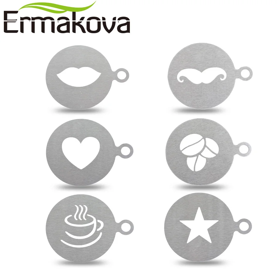 

ERMAKOVA Stainless Steel Coffee Latte Cappuccino Barista Art Stencils DIY Chocolate Mold Cake Duster Templates Coffee Tools