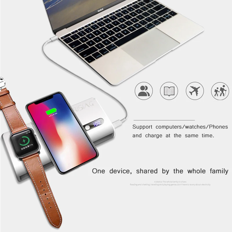 FERISING For iWatch Macbook Wireless PD3.0 60W Fast Charger Power Bank 20000mAh for Apple Watch 5/4/3/2 Xiaomi External Battery wireless battery pack