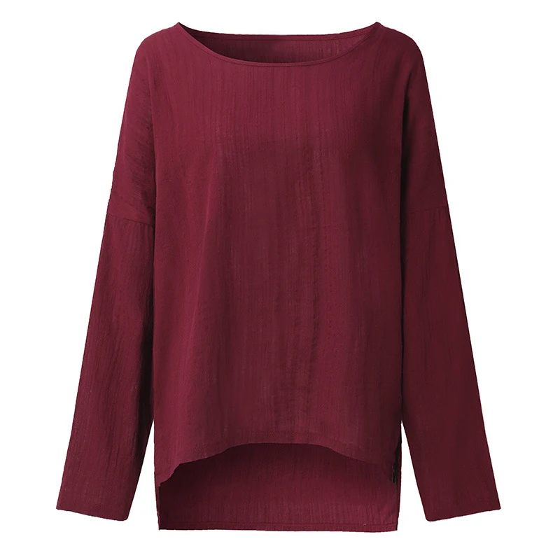 New Women Cotton Linen Long Sleeve Irregular Tops Casual Blouse Shirt Loose Solid Party Tops Kaftan Plus Size 5XL