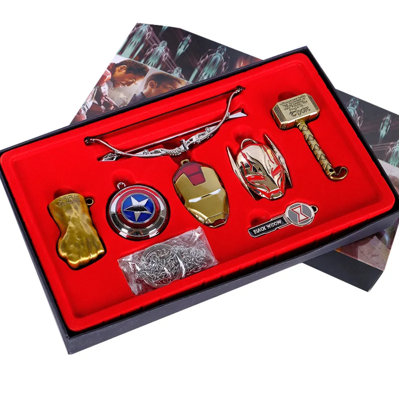 Марвел винтажные игрушки Мстители Бесконечная война Капитан Америка танос Железный человек Халк косплей ожерелье брелок подарочная упаковка коробки