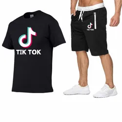 New brand TIK TOK funny print high quality men's T-shirt set 2 pieces casual short-sleeved O-neck fashion cotton T-shirt shorts New brand TIK TOK funny print high quality men's T-shirt set 2 pieces casual short-sleeved O-neck fashion cotton T-shirt shorts