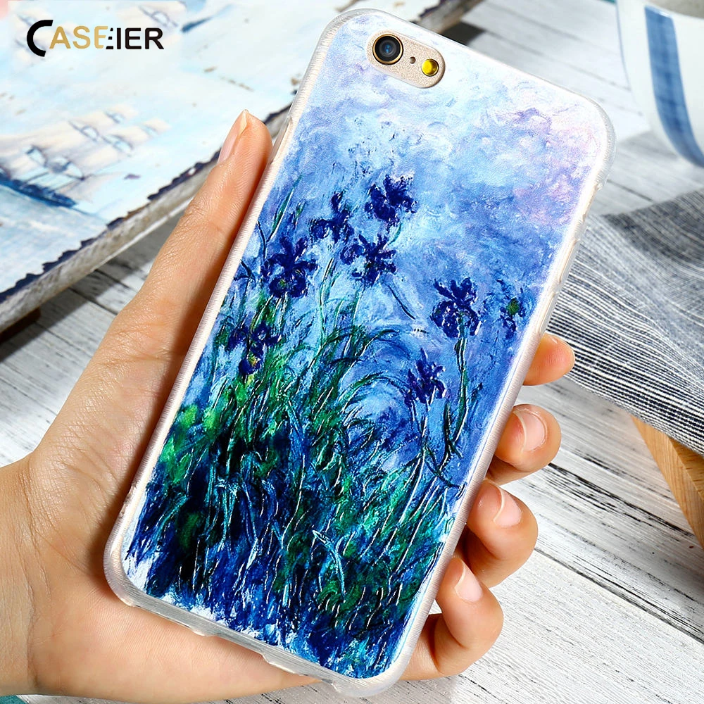 

CASEIER Famous Monet Oil Plating Phone Coque Case For iPhone 6 7 6s Plus 5S SE Case Lavender Daisy Flower For iPhone 6 6s Coque