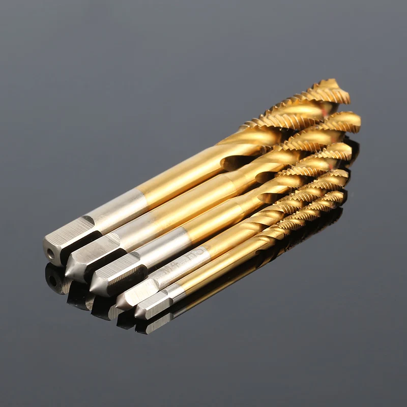 

1 Set M3 M4 M5 M6 M8 Titanium Coated Screw Thread Metric Spiral Fluted Machine Screw Tap Kit Spiral High Speed Steel