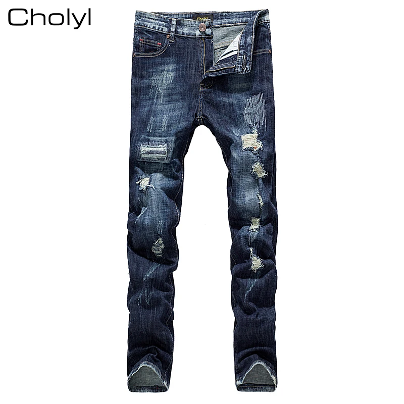 

2017 Apparel Boyfriend hole ripped choly jeans men pants Cool denim vintage straight jeans for boy Mid waist casual pants