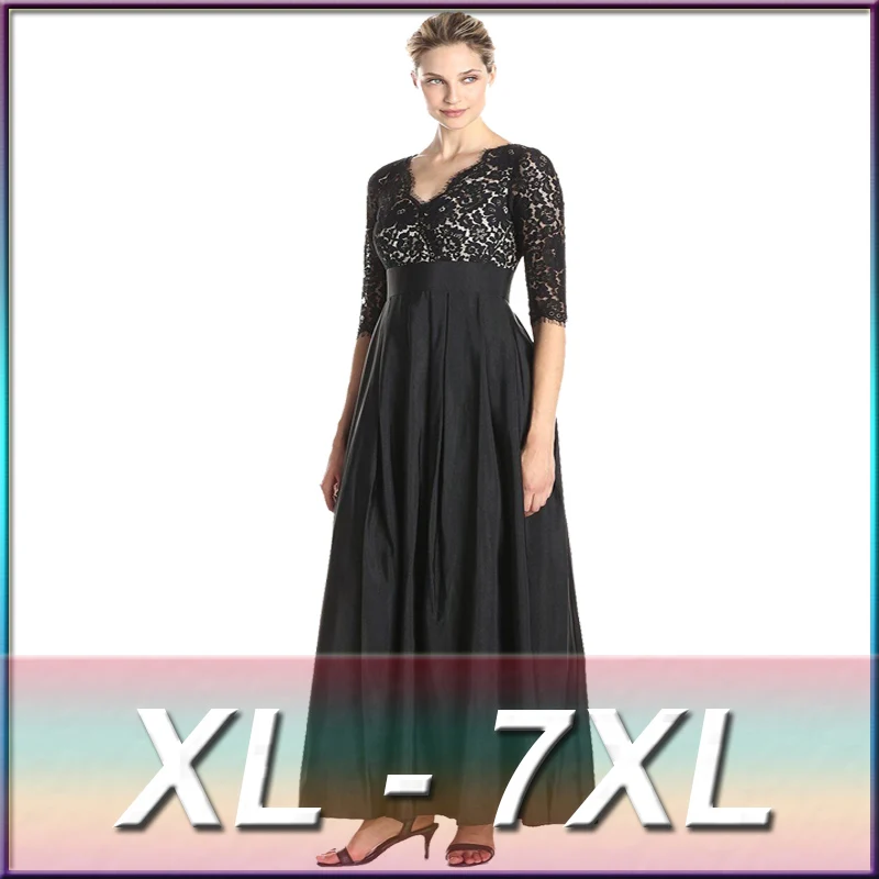 Весна и лето размера плюс женская одежда размера XL XXL XXXL 4XL 5XL 6XL 7XL лоскутное кружевное платье Черное макси платье женское платье