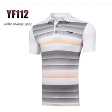 PGM Новая мужская футболка для гольфа с короткими рукавами летняя спортивная одежда Топы эластичные дышащие быстросохнущие полосатые футболки поло для гольфа