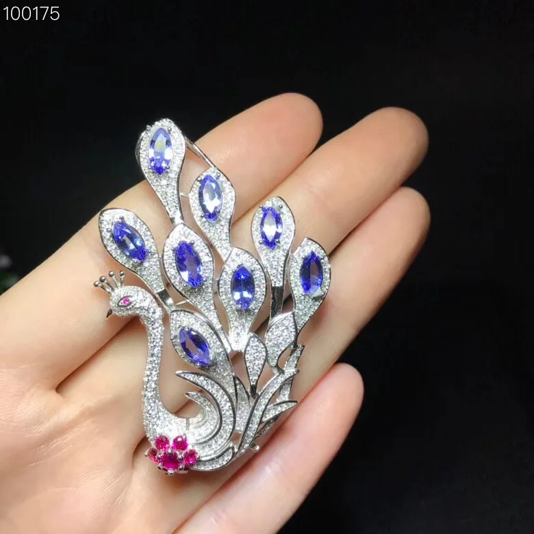 Naturale, Tanzanite, Blu Della Pietra Preziosa, Argento Sterlina, Del Cigno Di Stile, Può Essere Utilizzato Come Una Spilla