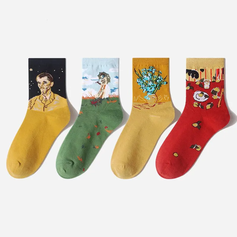 Европейская и американская креативная живопись маслом в трубке женские носки осень-зима Модные индивидуальные хлопковые носки для женщин