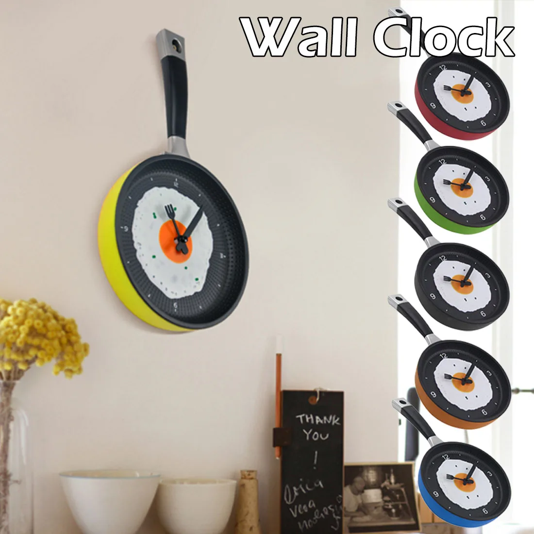 

1pcs Lovely Design Fried Pan Clock Plastic Kitchen Wall Clock For Home Decoration Quartz Time Clocks Horloge Murale