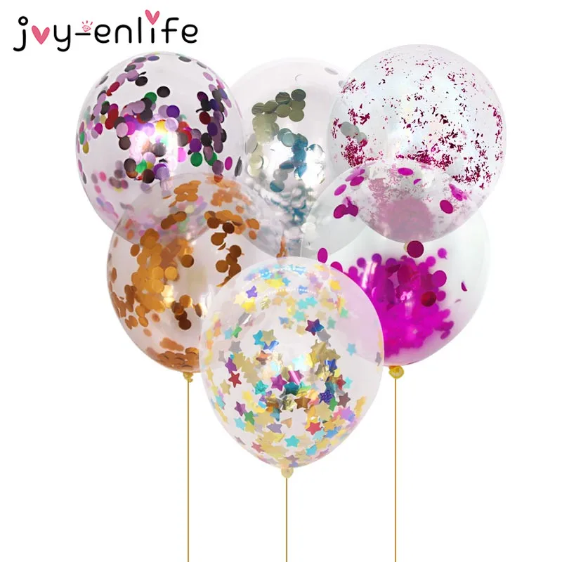 

JOY-ENLIFE 5pcs 12inch Confetti Balloon Birthday Decoration Inflatable Clear Latex Balloons Baby Shower Wedding Party Decor