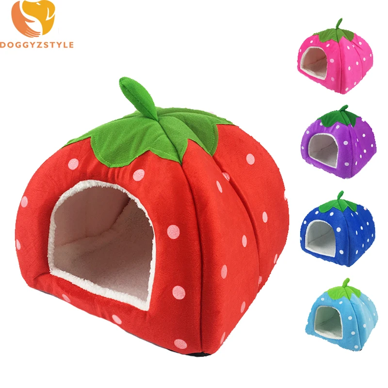 Washable Pet Beds Soft Cat House Foldable Strawberry Puppy Pet Dogs Bed House Small Animal Cave