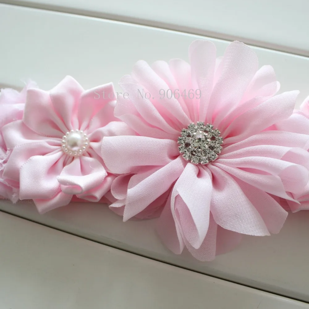 Chiffon Flower Sash Matching Baby Headband Satin Flower Sash Belt girl woman Hair Accessories