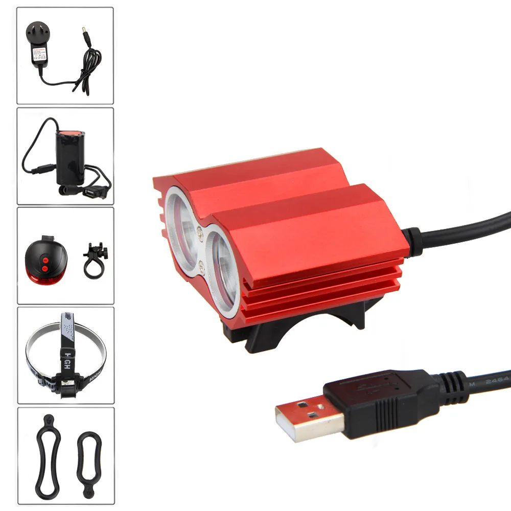 5000лм 2x XML T6 светодиодный передний велосипедный USB велосипедный Фонарь налобный лазерный задний светильник