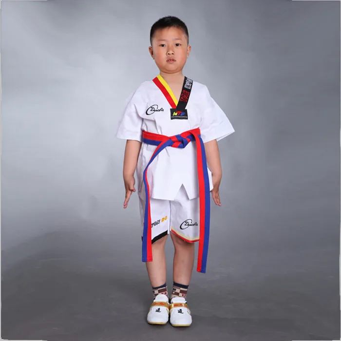 

Wholesale Cotton Breathable Junior Taekwondo Dobok Child Girls and Boys WTF Approve Karate Uniform Suit Training Clothes