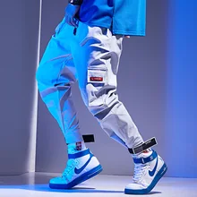 Мужские штаны для бега с большими карманами, красные, серые брюки-шаровары,, хип-хоп стиль, повседневные уличные брюки, мужские Модные брюки, WM02