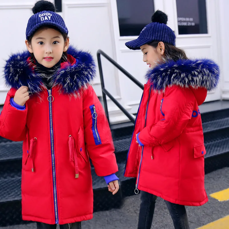 

Girls Winter Coat 2018 New Brand Kids Winter Jacket With Real Fur Hooded Girls Warm Down Coats Parkas High Quality 5-14 Years