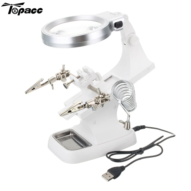 

Topacc Multifunctional Welding Magnifier LED Helping Hand Soldering Iron Stand Magnifying Lens Magnifier Clamp Educational Tool