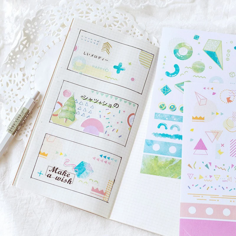 

1 pcs Colorful geometric paper decorative sticker children diy Handmade Gift Card photo album Scrapbook diary decoration sticker