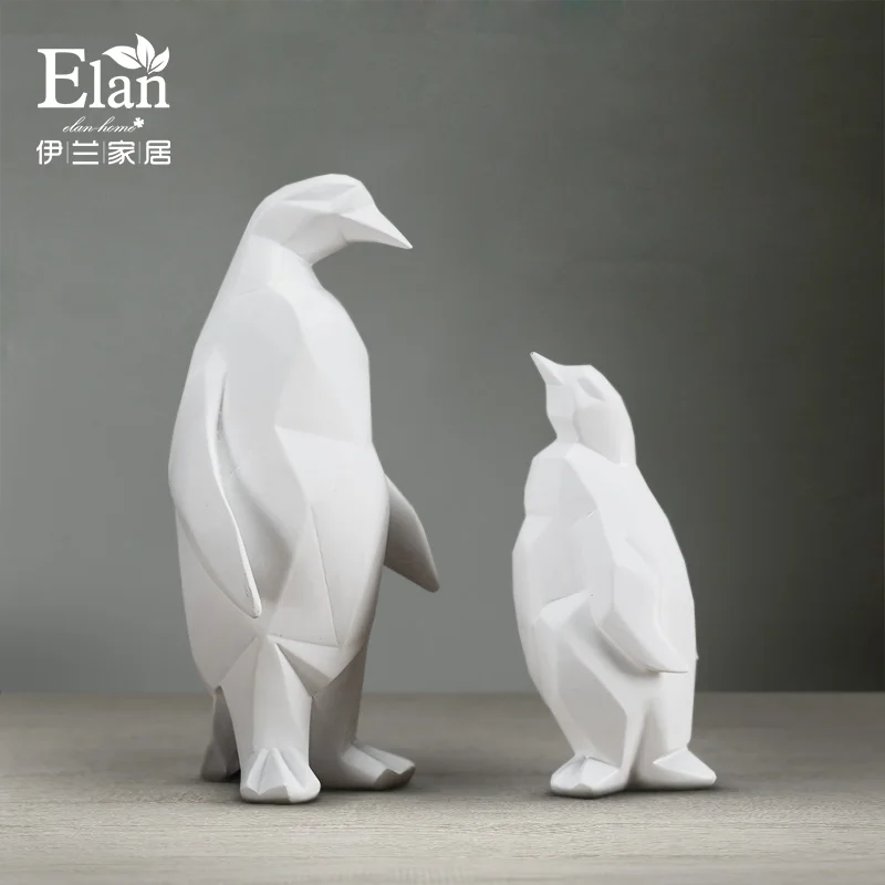

White resin geometry abstract penguin figurines home decor crafts room decoration objects vintage ornament resin animal figurine