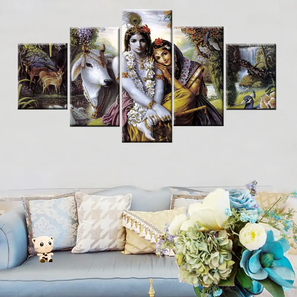 Hindu God Shiva Ganesha Krishna Religious 5 Pcs Canvas Wall Poster Home Decor