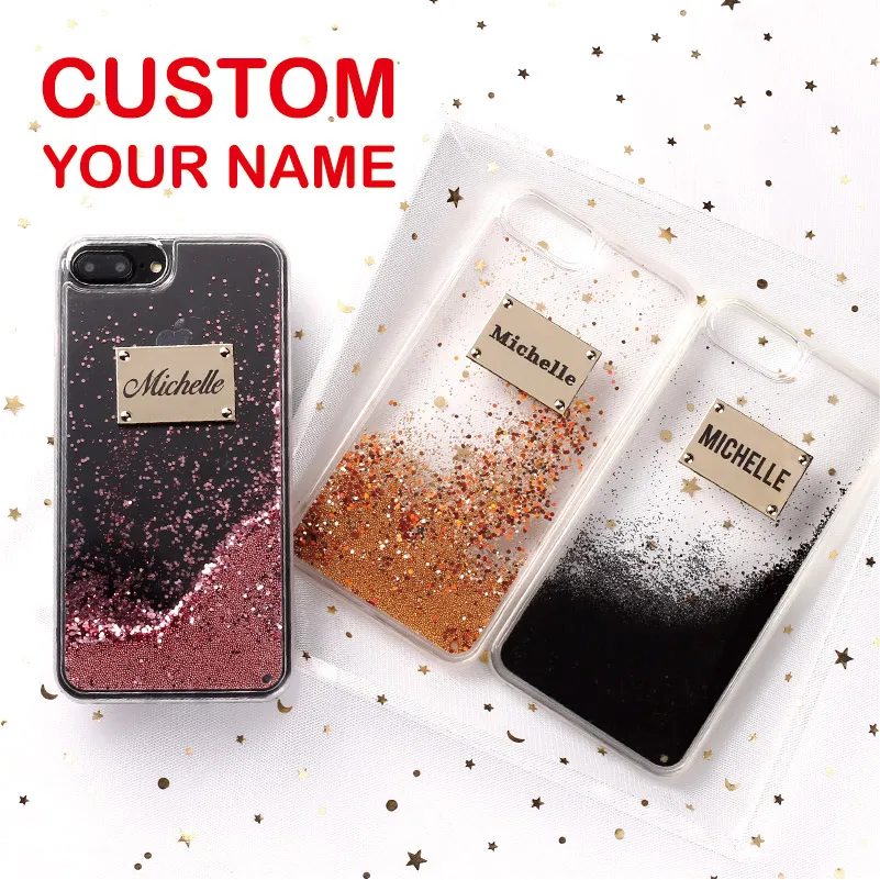 

Glitter Sparkle Rose Gold Metal Plate Laser Engrave Personalized Custom Name Phone Case For iPhone 6 6S XS Max 7 7Plus 8 8Plus X