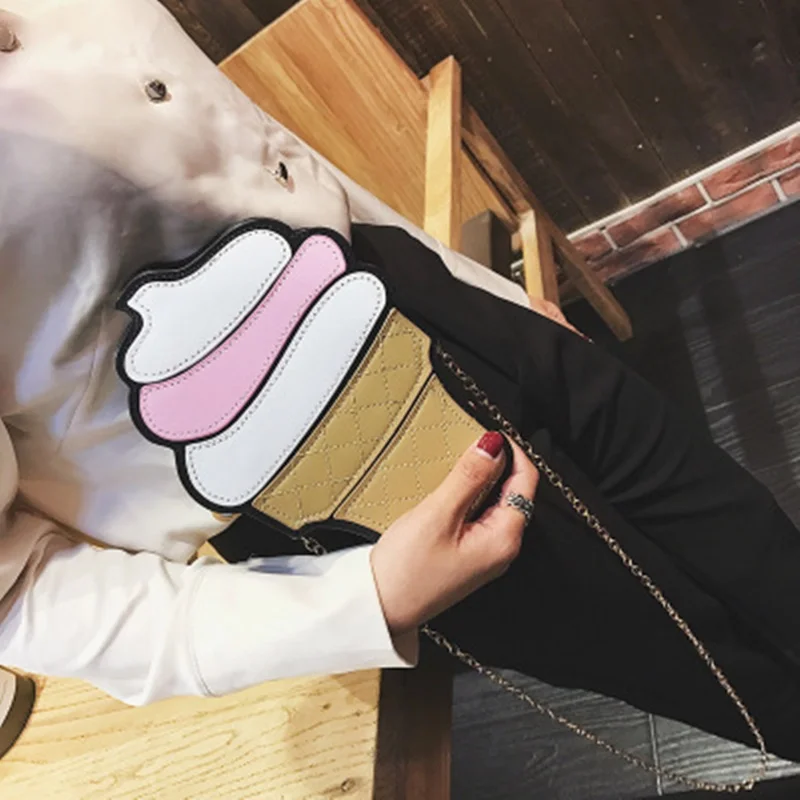 Cute Cartoon Women Ice Cream Cupcake Mini PU Leather Bags Small Chain Clutch Crossbody Girl Shoulder Messenger Bag Dropshipping