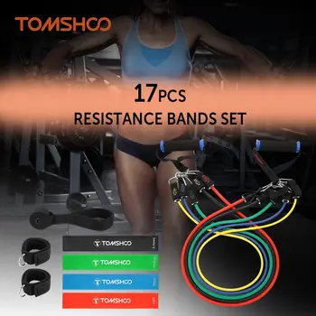 

TOMSHOO 17Pcs Resistance Bands Set Workout Home Gym Fitness Exercise Tube Band Loop Band Door Anchor Ankle Straps with Carry Bag