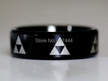 

Free Shipping USA UK Canada Russia Brazil Hot Sales 8MM Black Beveled LEGEND Of ZELDA Triforce New Men's Wedding Tungsten Rings