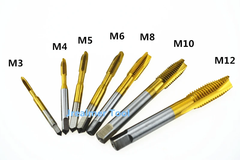 1pcs Titanium Coated Hss Spiral Fluted Machine Screw Tap M3 M4 M5 M6 M8