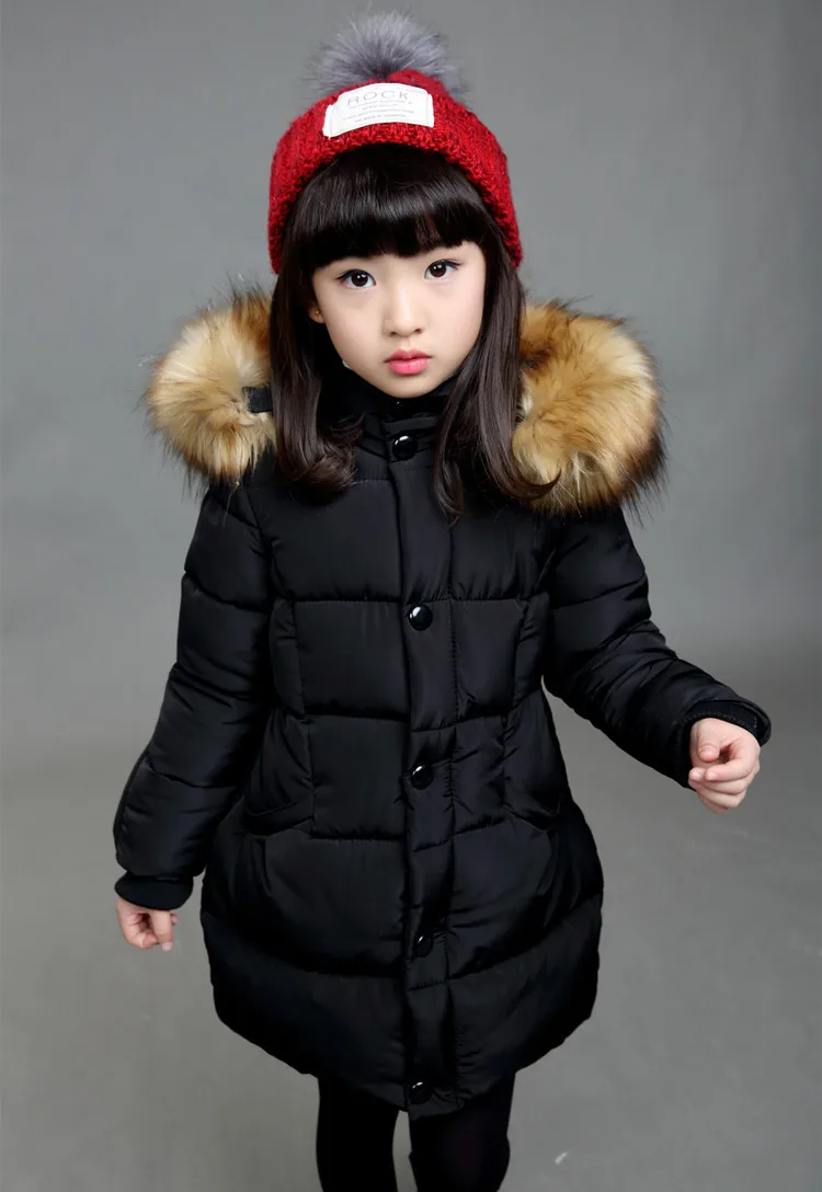 От 6 до 16 лет пальто и куртки для девочек коллекция года; зимнее Детское пальто с капюшоном теплая верхняя одежда из толстого хлопка для детей; зимнее пальто для девочек; цвет красный, черный