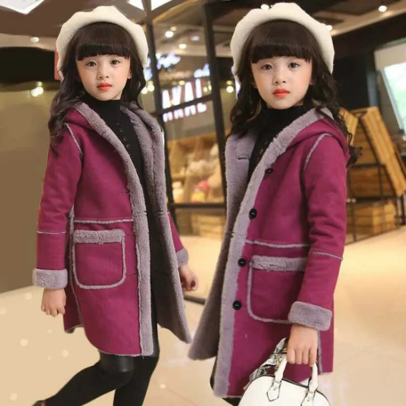 

Children's jacket 2018new style fashion wild long paragraph lamb plush girls wear winter coat wool winter solid color girls coat
