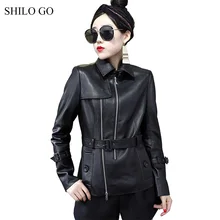 Шило GO кожаная куртка Женская Весенняя мода Овчина натуральная кожа пальто воротник с лацканами английский ремень тонкая мужская косуха