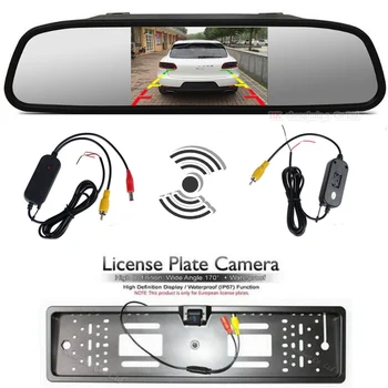 

2.4Ghz Wireless Set to Connect 5 Inch Car Rear View Monitor and Europe License Plate Frame Rearview Backup Reverse Camera