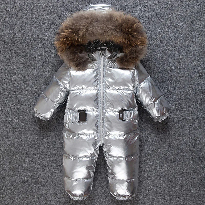 Комбинезоны для новорожденных; Детские зимние комбинезоны для мальчиков; комбинезон с серебристым утиным пухом; меховой комбинезон; одежда для малышей; Верхняя одежда; цельная куртка