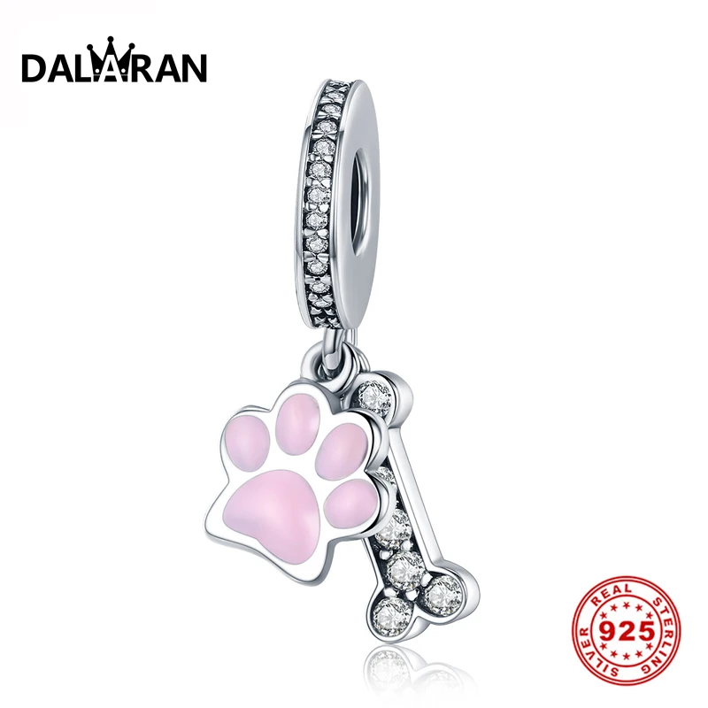 

DALARAN pink paw print bone 925 sterling silver ladies Tanabata Valentine's Day gift pendant wild DIY bracelet accessories