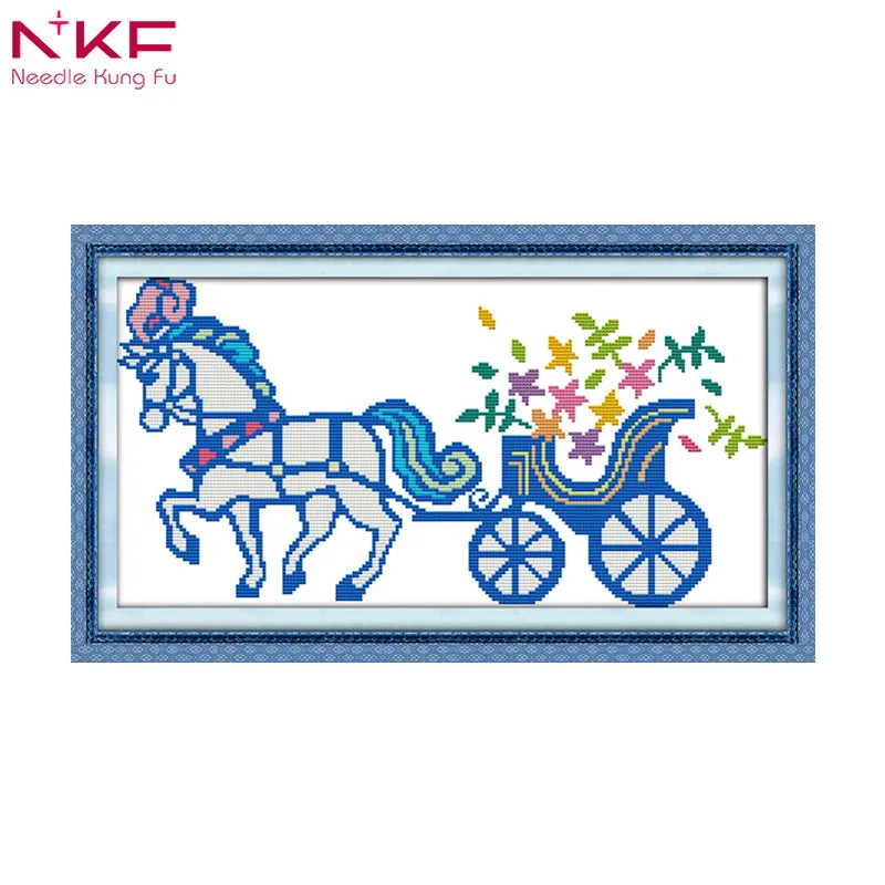 

Carriage chinese counted printed pattern cross stitch kits embroidery needlework sets New Year's baby room decor diy dmc 14CT