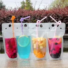 100 шт прозрачные пакеты для напитков, матовые пластиковые пакеты для питья на молнии с соломинкой и держателем, термостойкие