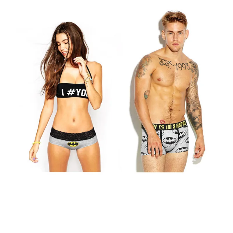 

Cartoon Batman Superman Printed Couple Panties Underwear Men Women Panties Lingerie Male Lady Lovers Valentine's Day Presents
