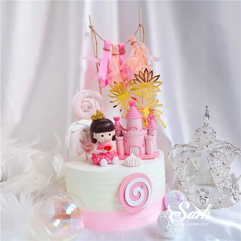 Корона маленькая принцесса торт украшение розовое сердце замок с днем рождения для дня детей вечерние принадлежности прекрасные подарки
