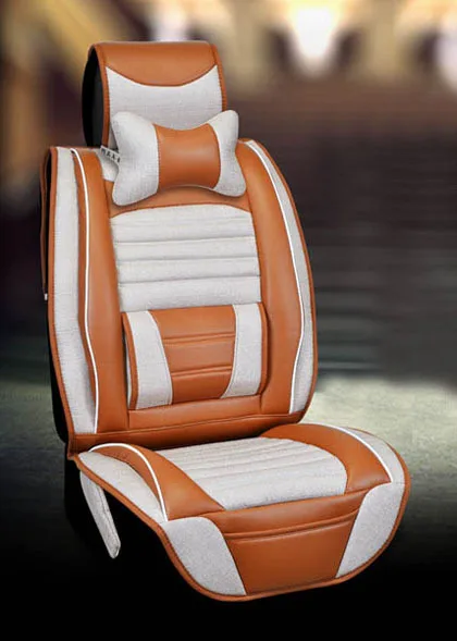 Роскошные 5 мест 3 цвета универсальные автомобильные наборы подушек сидений качественные льняные и автомобильное сиденье из искусственной кожи Чехлы передние и задние опоры сидений 9 шт./компл - Название цвета: Orange
