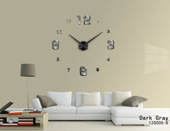 Модные 3D новые продажи настенные часы reloj de pared 3d diy акриловые зеркальные наклейки кварцевые современные украшения дома - Цвет: Dark Gray