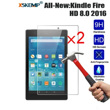 

XSKEMP 2Pcs/Lot Tempered Glass For All-New:Kindle Fire HD 8.0 2016 9H Hardness HD Screen Protector Tablet Glass Protective Guard