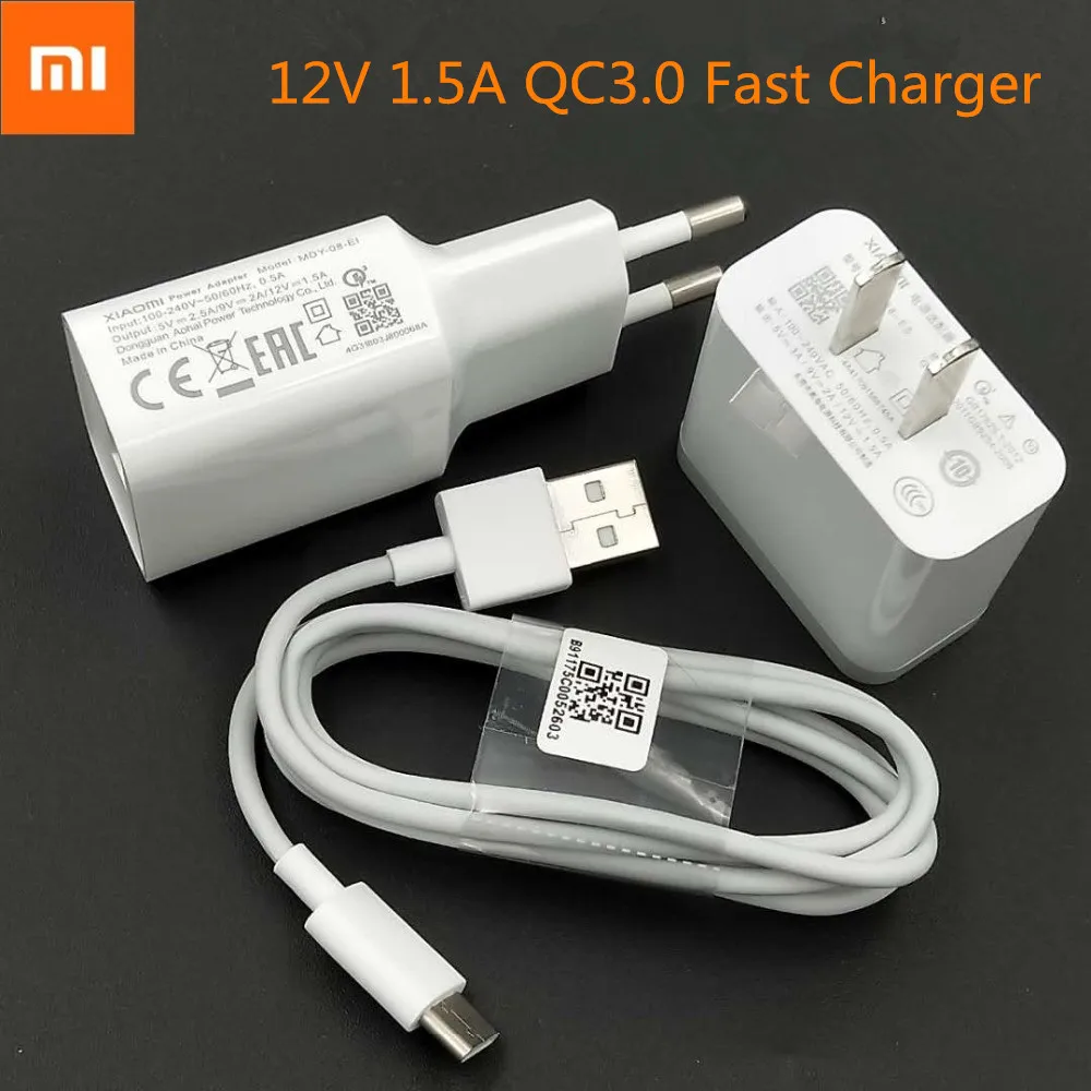 

Original XIAOMI Mi 6 QC3.0 US EU USB Fast Charger 18W Adapter Type C Cable for Mi CC9 8 SE 6 6X 5 Mix 2 3 4 Max 2 3 A2 A3 9T Pro