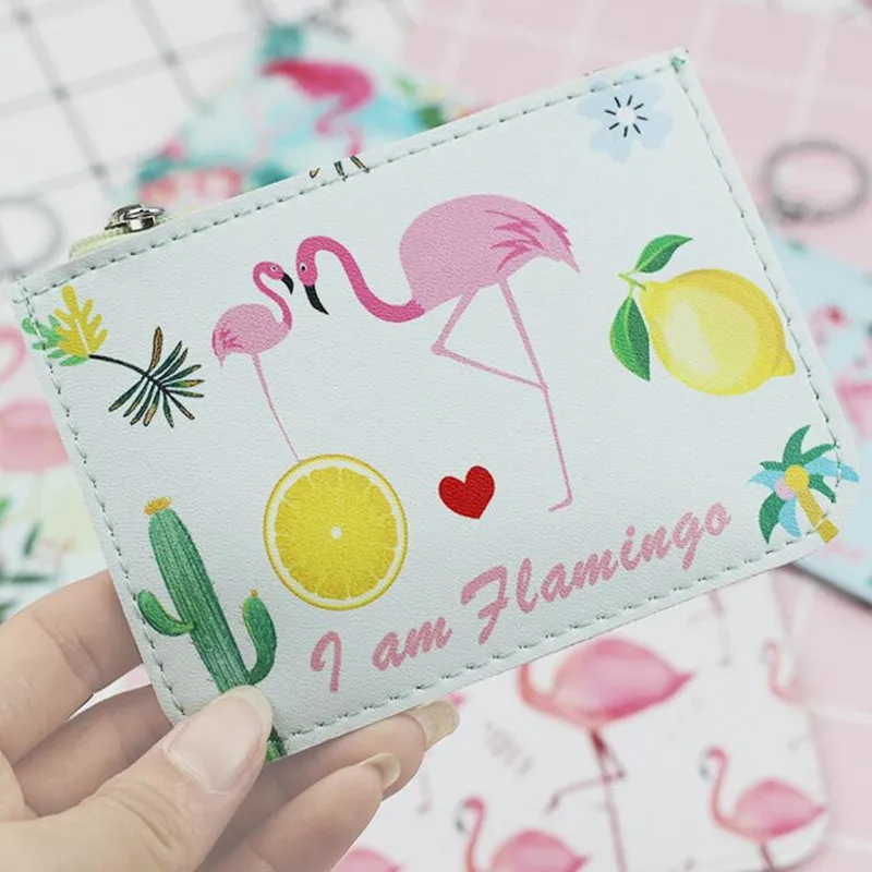 

M303 2018 New Women Purses Cartoon Cute Animal Bird Flamingo Card Set Zero Wallet Key Buckle Coin Purses Women Gift Wholesale