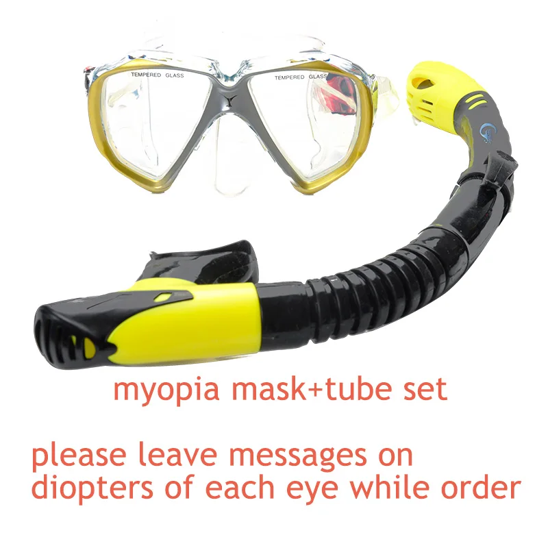 Yonsub маска для подводного плавания, анти-туман, подводная Подводная охота, линзы для близорукости, оптическая маска+ набор трубок с коробкой для масок, оборудование для подводного плавания - Цвет: myopia mask set