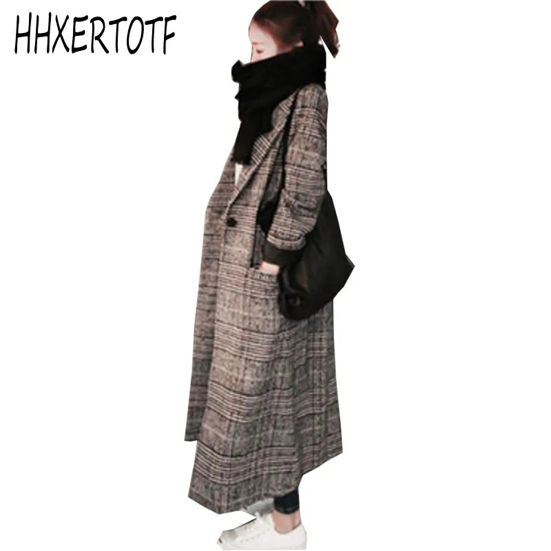 Tweed Long Poule Le 2018 Bas Automne Hiver Chaud Laine Épais Mode Survêtement Plaid Black Femmes Vers Casual Tournent Manteau az1qxzgwcS