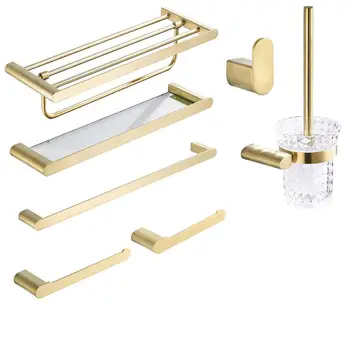 

Brushed Gold Towel Rack,Towel Bar, SUS304 stainless steel Hardware set,Robe Hook,Toilet Brush Gold Brushed Bathroom Accessories