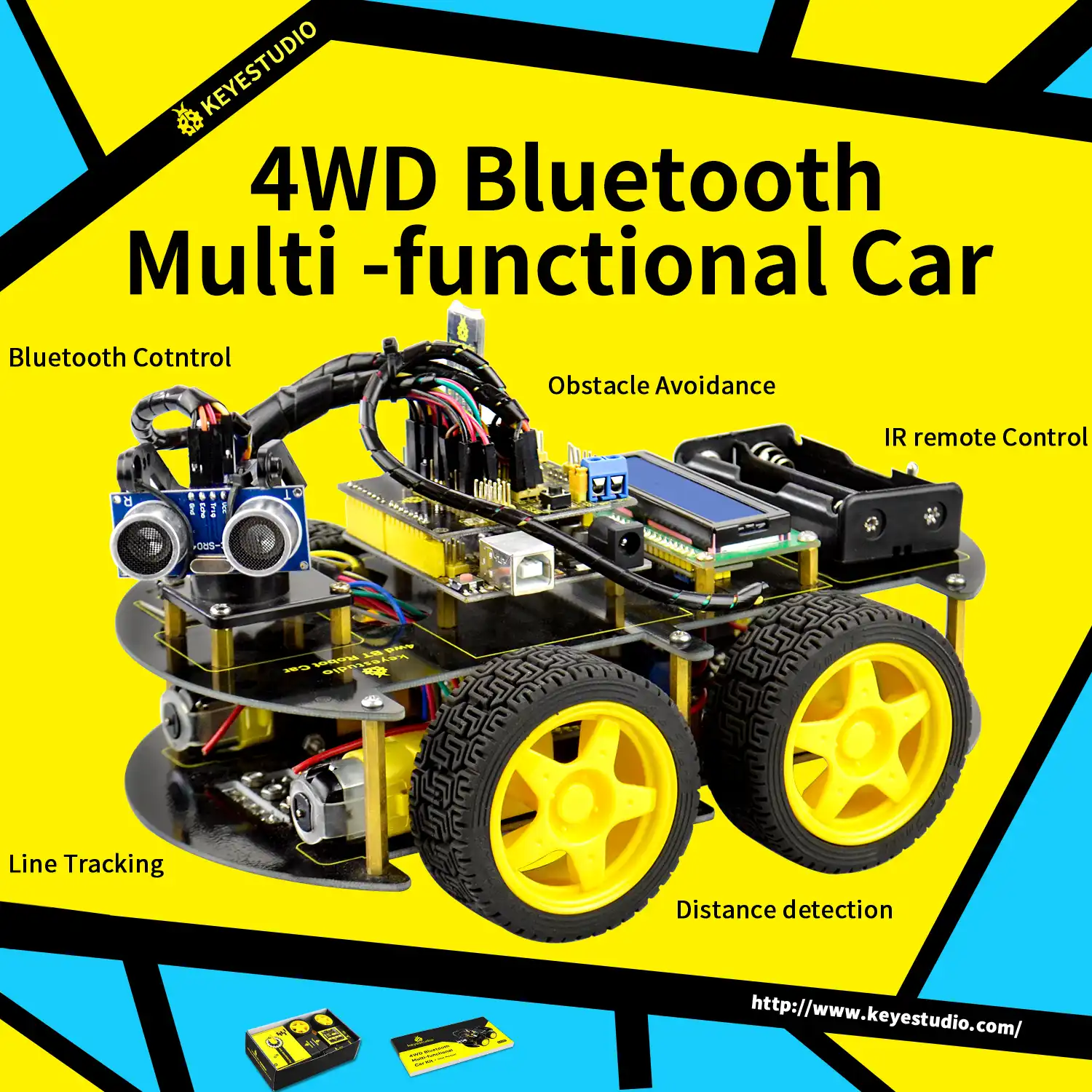 Keyestudio 4WD Bluetooth Многофункциональный DIY умный автомобиль для Arduino робот обучения Программирование + Руководство пользователя + PDF (онлайн) + видео - изображение