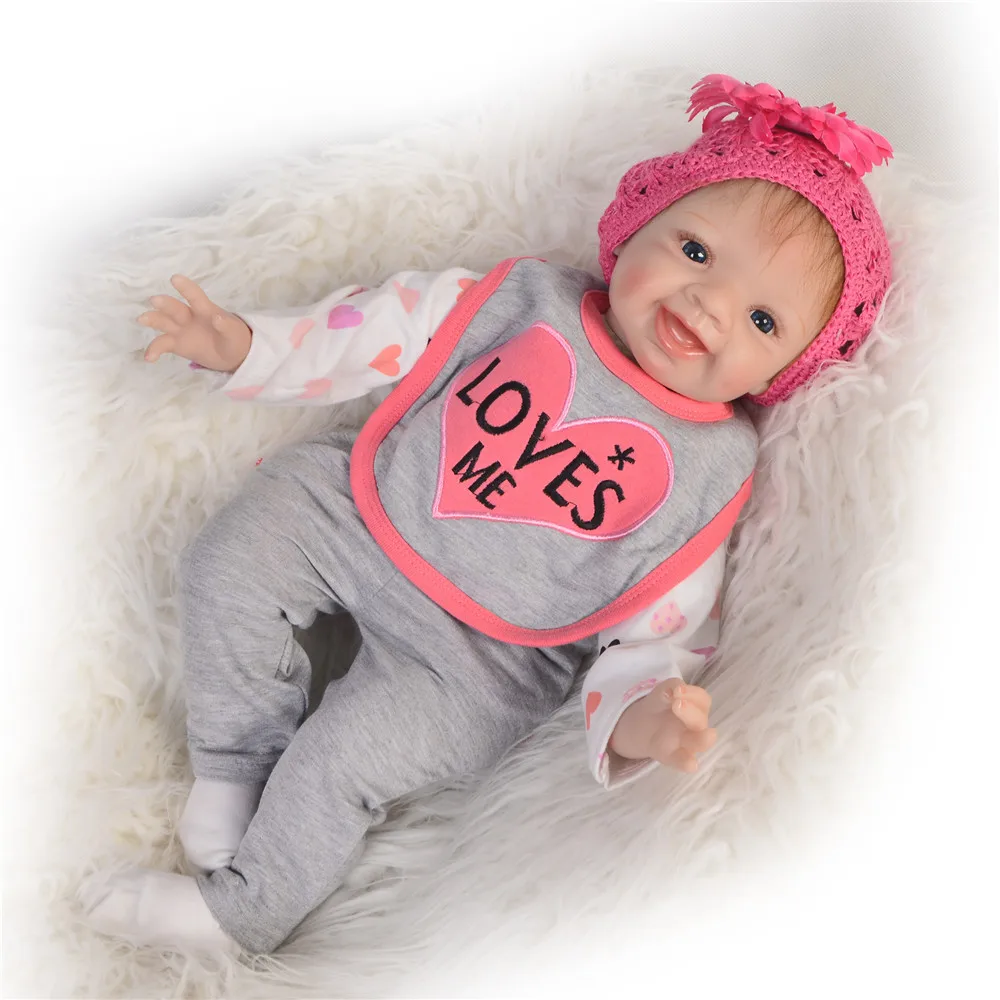 22/'/' bebe Reborn Baby Dolls smile Girl Soft Silicone Vinyl Handmade Newborn Doll