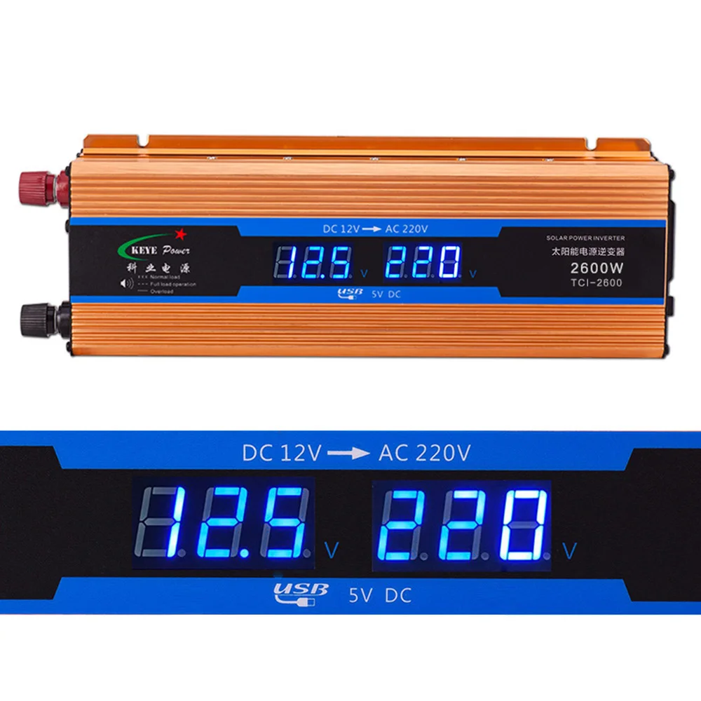 

Car inverter 2600W dc 12V to ac 220V Digital display Voltage Modified Sine Wave Power Overload Protection CY901-CN